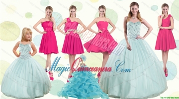 Apple Green Sweetheart Quinceanera Dress and Hot Pink Knee Length Prom Dresses and Beading and Ruffles Litter Girl Dress
