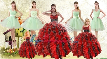 Beading Multi Color Sweetheart Quinceanera Gown and Apple Green Short Prom Dresses and Straps Ruffles Litter Girl Dress