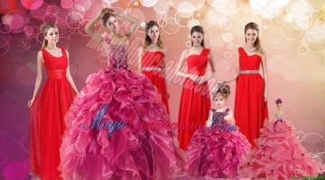 Ruffles One Shoulder Sweet 16 Dress and Red Long Beading Prom Dresses and Ball Gown Straps Beading Litter Girl Dress