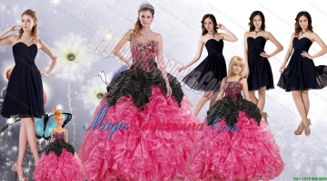 Ruffles and Beading Multi Color Quinceanera Gown and Black Sweetheart Short Prom Dress and Multi Color Straps Litter Girl Dress
