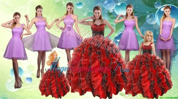 Sweetheart Ruffles Multi Color Quinceanera Dress and Knee Length Ruching Dama Dresses and Multi Color Litter Girl Dress