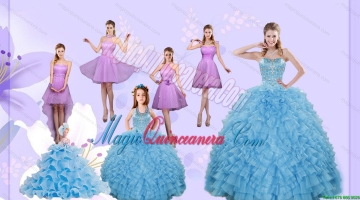 2015 Gorgeous Ruffles and Beading Quinceanera Dress and Hot Pink Short Dama Dresses and Cute Halter Top Litter Girl Dress