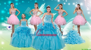 Baby Blue Ball Gown Pick Ups Quinceanera Dress and Beading Rose Pink Short Dama Dresses and Pick Ups Litter Girl Dress