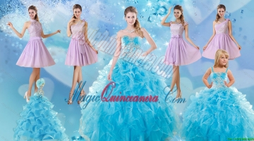 Baby Blue Ball Gown Ruffles Quinceanera Dress and Lilac Short Dama Dresses and Applique and Ruffles Litter Girl Dress