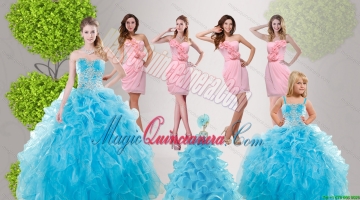 Baby Blue Ruffles Quinceanera Dress and Hand Made Flowers Baby Pink Dama Dresses and Straps Appliques Litter Girl Dress