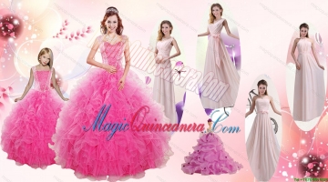 Beading and Ruffles Ball Gown Quinceanera Dress and Long Dama Dresses and Beading and Ruffles Litter Girl Dress