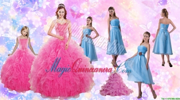 Beading and Ruffles Quinceanera Dress and Strapless Knee Length Baby Blue Dama Dresses and Rufles Cute Flower Girl Dress