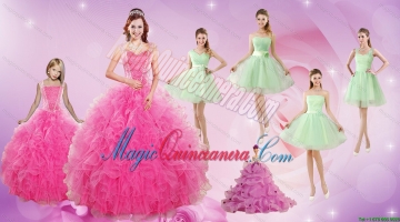 Beautiful Ruffles and Beading Quinceanera Dress and Apple Green Short Dama Dresses and Beading Litter Girl Dress