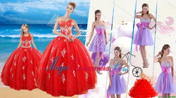 Elegant Red Sweetheart Quinceanera Dress and Sash and Beading Short Dama Dresses and Halter Top Red Litter Girl Dress