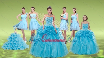 Pick Ups and Embriodery Baby Blue Quinceanera Dress and Ruching Short Dama Dresses and Embroidery Baby Blue Litter Girl Dress