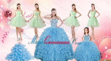 Ruffles Beading Ball Gown Quinceanera Dress and Sash Short Apple Green Dama Dresses and Halter Top Litter Girl Dress