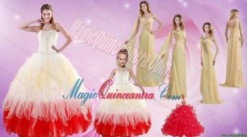 Strapless Beading Multi Color Quinceanera Dress and Beading Long Prom Dresses and Multi Color Halter Top Litter Girl Dress