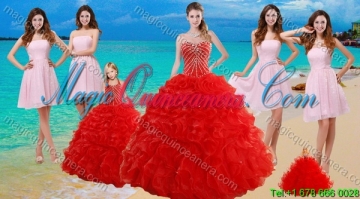 2015 Ruffled Red Quinceanera Dress and Baby Pink Strapless Prom Dresses and Halter Top Beaded Litter Girl Dress