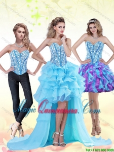 Aqua Blue New Arrival 2015 Dama Dresses with Beading and Ruffles