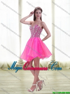 Discount A Line Beading 2015 Dama Dresses in Hot Pink