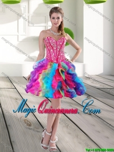 Discount Beading and Ruffles Organza 2015 Dama Dresses in Multi Color