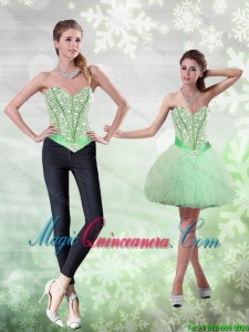 New Arrival Beading and Ruffles Apple Green Dama Dresses for 2015