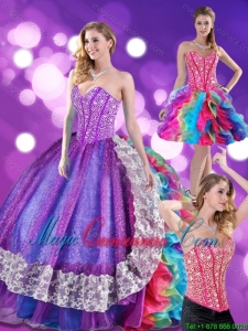 2015 Fashion Beading and Ruffles Sweetheart Quinceanera Dresses in Multi Color