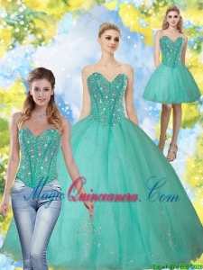 2015 Fashionable Beading and Appliques Turquoise Sweetheart Quinceanera Dresses