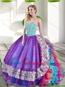 2015 Sweetheart Multi Color Quinceanera Dresses with Beading and Ruffles