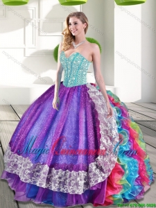 2015 Sweetheart Multi Color Quinceanera Dresses with Beading and Ruffles