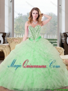 Dramatic Beading and Ruffles Sweetheart 2015 Quinceanera Dresses in Apple Green