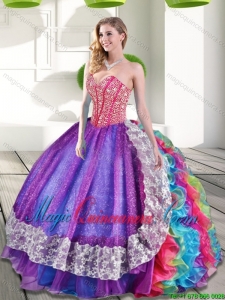 Dramatic Sweetheart Beading and Ruffles 2015 Quinceanera Dresses in Multi Color