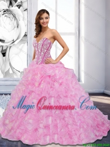 Flirting 2015 Sweetheart Beading and Ruffles Rose Pink Quinceanera Dresses