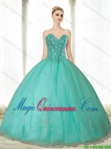 Luxury Beading and Appliques Turquoise Sweetheart Quinceanera Dresses for 2015