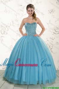 Perfect Brand New Style Ball Gown Beaded Quinceanera Dress in Baby Blue