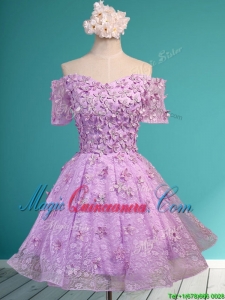 2016 Classical Off the Shoulder Lilac Dama Dress with Appliques and Beading