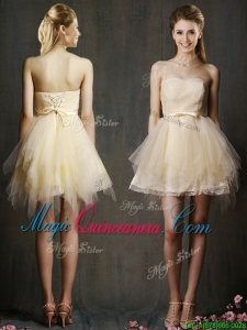 2016 Lovely Sweetheart Short Champagne Dama Dress with Belt and Ruffles