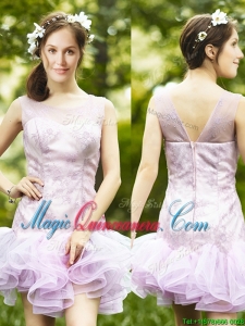 Fashionable Laced and Ruffled Short Dama Dress in Lavender
