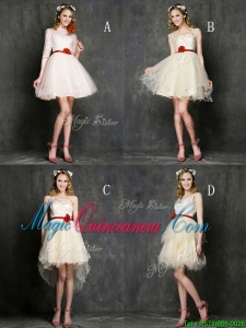 Most Popular Champagne Mini Length Dama Dress with Belt