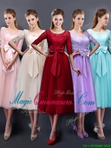 Wonderful See Through Scoop Half Sleeves Dama Dress with Bowknot