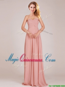 Fashionable Empire Chiffon Ruched Long Dama Dress in Peach