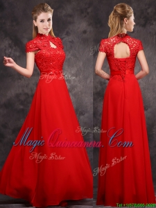 New Arrivals Applique and Laced High Neck Dama Dress in Red