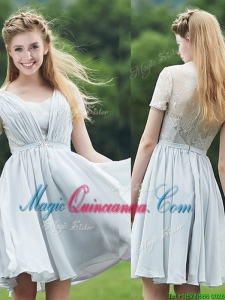 Elegant Sweetheart Short Sleeves Dama Dress with Belt and Lace