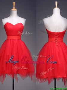 Wonderful Ruffled and Belted Short Dama Dress in Red