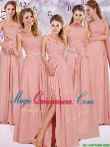 Best Selling Chiffon Peach Long Dama Dress with Ruching