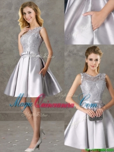 Classical Laced and Bowknot Scoop Dama Dress in Silver