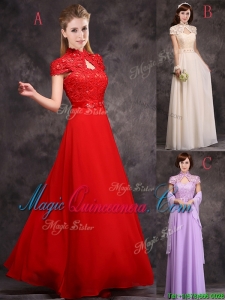 Discount High Neck Applique and Laced Dama Dress with Cap Sleeves