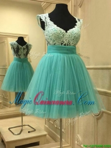 Elegant Deep V Neckline Short Dama Dress with Lace