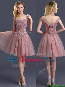Gorgeous Off the Shoulder Cap Sleeves Dama Dress with Appliques