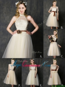 New Arrivals Knee Length Champagne Dama Dress with Lace