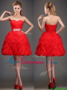 Perfect Really Puffy Red Dama Dress with Beading and Ruffles