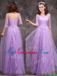 Popular Half Sleeves Lavender Dama Dress with Appliques and Beading