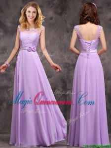 Popular See Through Applique and Laced Dama Dress in Lavender