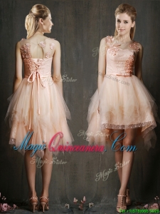 Gorgeous Scoop High Low Dama Dress with Appliques and Belt