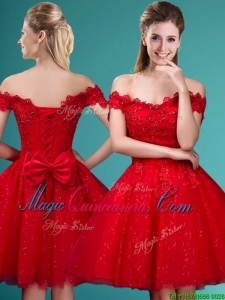 Wonderful Off the Shoulder Cap Sleeves Dama Dress with Beading and Bowknot